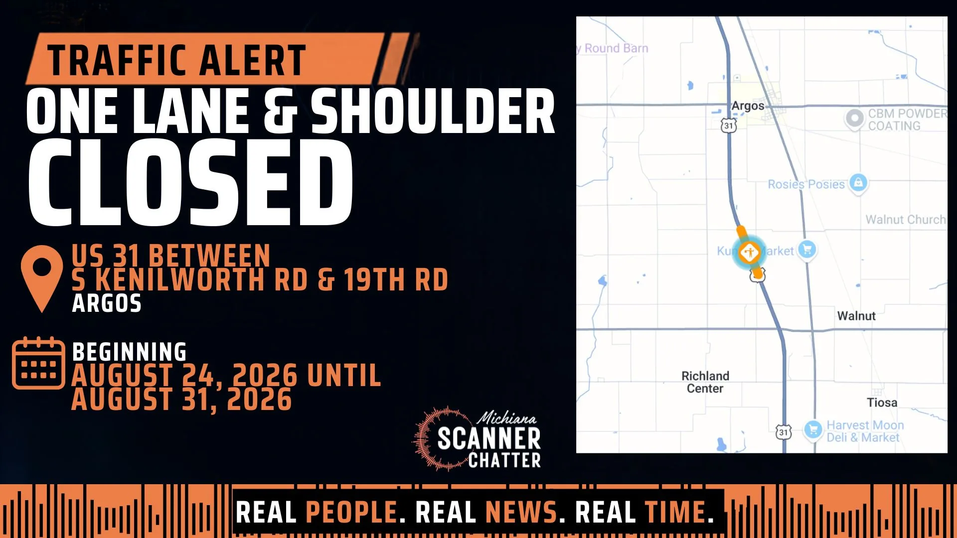 Location map for One Lane & Shoulder Closed