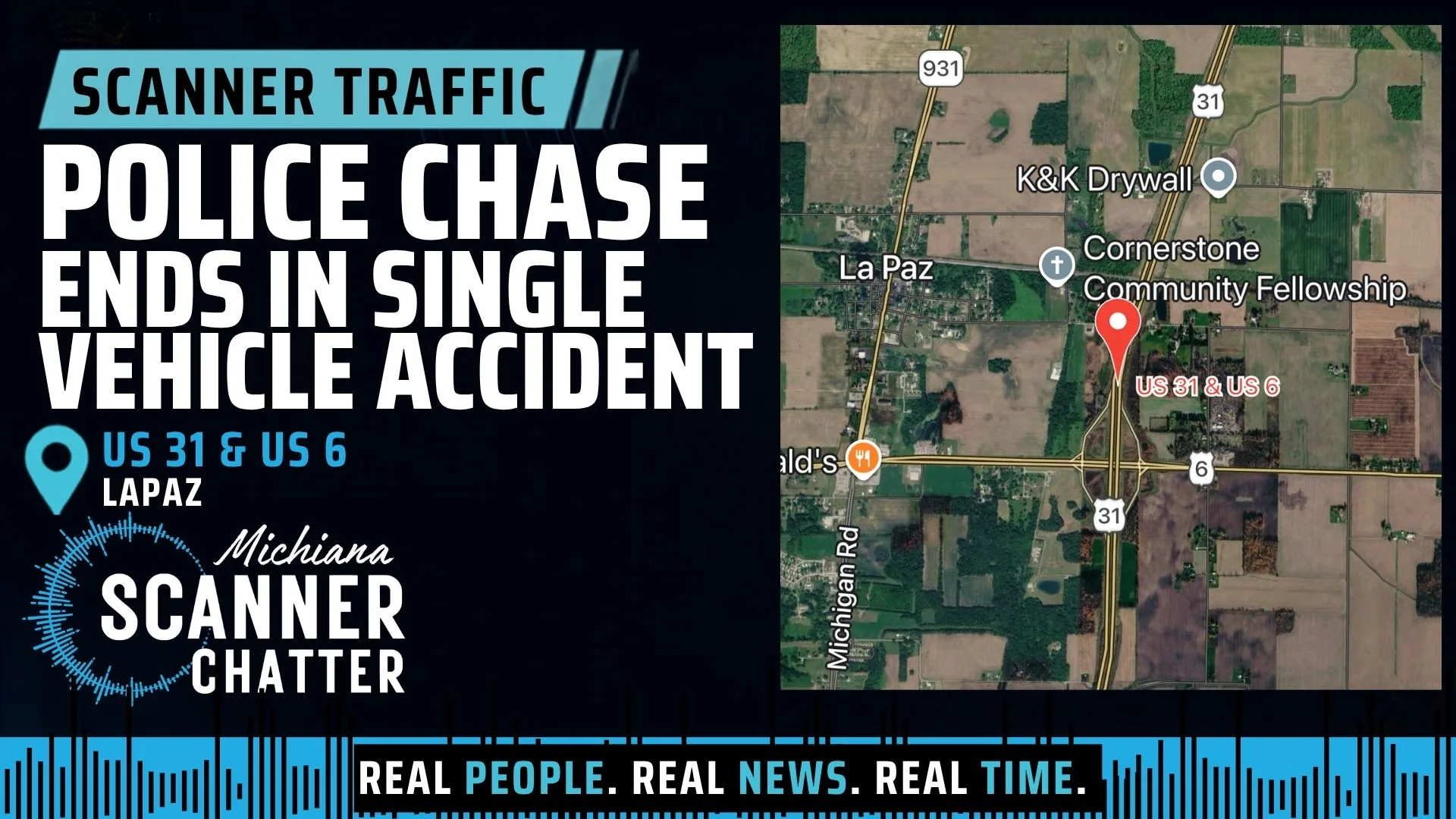 Location map for Police Chase Ends In Single Vehicle Accident