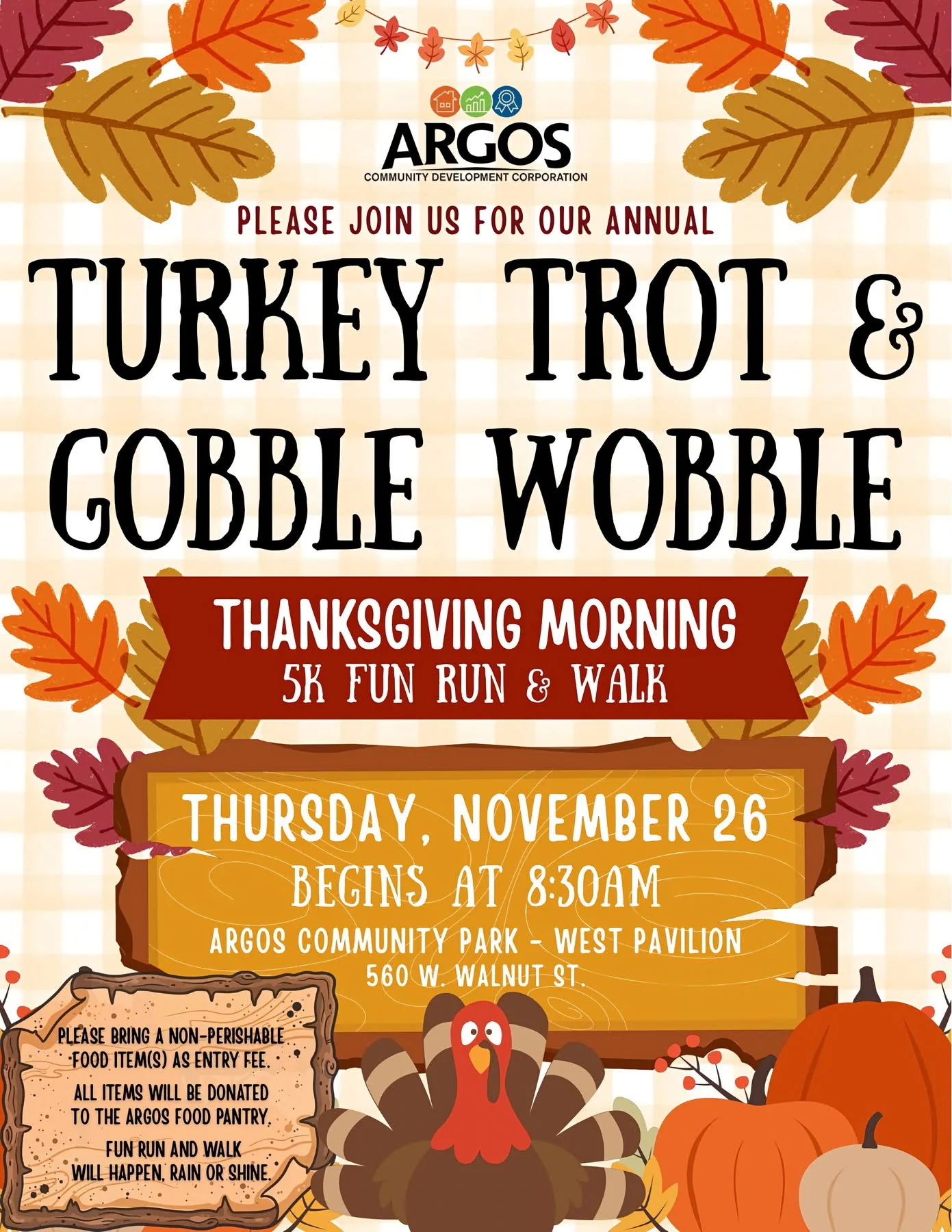 Turkey Trot & Gobble Wobble Thanksgiving Morning 5K Fun Run & Walk